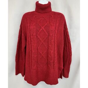 GAP Turtleneck Cable-knit Sweater Pullover Cotton/Wool/Alpaca Bld Red‎ NWT